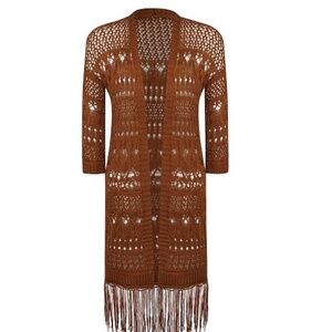 SIMPLY BE. ANTHOLOGY TASSEL LONG CARDIGAN - BROWN SIZE 8/10 (NEW WITH TAGS) A17